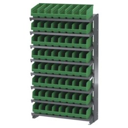 Akro-Mils® Single-Sided Pick Rack, 8 12" Deep Shelves, 64 Green ShelfMax® Bins - 1388429