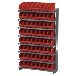 Akro-Mils® Single-Sided Pick Rack, 8 12" Deep Shelves, 64 Red ShelfMax® Bins - 1388430