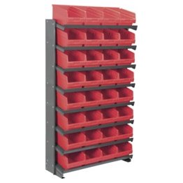 Akro-Mils® Single-Sided Pick Rack, 8 12" Deep Shelves, 32 Red ShelfMax® Bins - 1388436