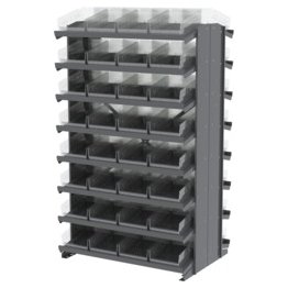 Akro-Mils® Double-Sided Pick Rack, 16 12" Deep Shelves, 64 Clear Shelf Bins - 1388456