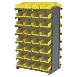 Akro-Mils® Double-Sided Pick Rack, 16 12" Deep Shelves, 64 Yellow Shelf Bins - 1388457