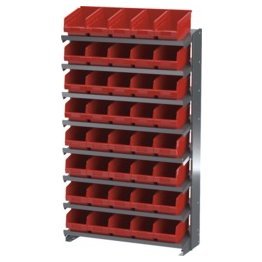 Akro-Mils® Single-Sided Pick Rack, 8 12" Deep Shelves, 40 Red ShelfMax® Bins - 1388442