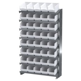Akro-Mils® Single-Sided Pick Rack, 8 12" Deep Shelves, 40 White ShelfMax® Bins - 1388443