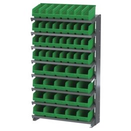 Akro-Mils® Single-Sided Pick Rack, 8 12" Deep Shelves, 52 Green ShelfMax® Bins - 1388446