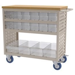 Akro-Mils® Louvered Cart, Small, Putty, 37" L x 18" W x 36" H, 16 Clear Bins - 1389675