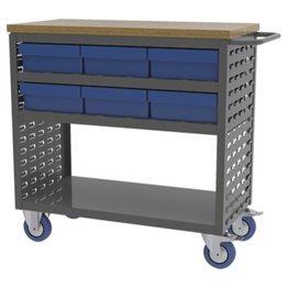 Akro-Mils® Louvered Cart, Small, Charcoal, 37" L x 18" W x 36" H, 6 Blue Bins - 1389661