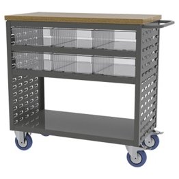 Akro-Mils® Louvered Cart, Small, Charcoal, 37" L x 18" W x 36" H, 6 Clear Bins - 1389662