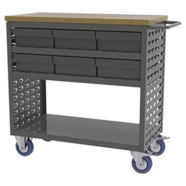 Akro-Mils® Louvered Cart, Small, Charcoal, 37" L x 18" W x 36" H, 6 Gray Bins - 1389663