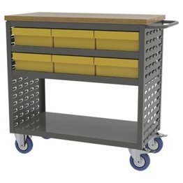 Akro-Mils® Louvered Cart, Small, Charcoal, 37" L x 18" W x 36" H, 6 Yellow Bins - 1389665