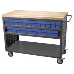 Akro-Mils® Louvered Cart, Large, Charcoal, 49" L x 24" W x 37-1/2" H, 32 Blue Bins - 1389682