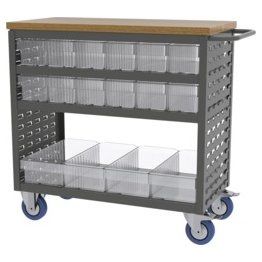 Akro-Mils® Louvered Cart, Small, Charcoal, 37" L x 18" W x 36" H, 16 Clear Bins - 1389667