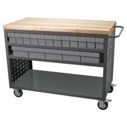 Akro-Mils® Louvered Cart, Large, Charcoal, 49" L x 24" W x 37-1/2" H, 32 Gray Bins - 1389684