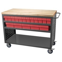 Akro-Mils® Louvered Cart, Large, Charcoal, 49" L x 24" W x 37-1/2" H, 32 Red Bins - 1389685