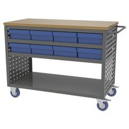 Akro-Mils® Louvered Cart, Large, Charcoal, 49" L x 24" W x 37-1/2" H, 16 Blue Bins - 1389687